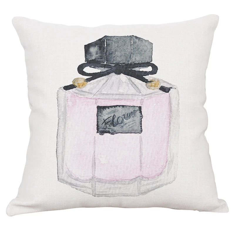New Super Quality Thicken Linen Cotton Perfume Bottles Flowers Cushion Cover Sofa Throw Pillow Cover Decorative Christmas Pillow