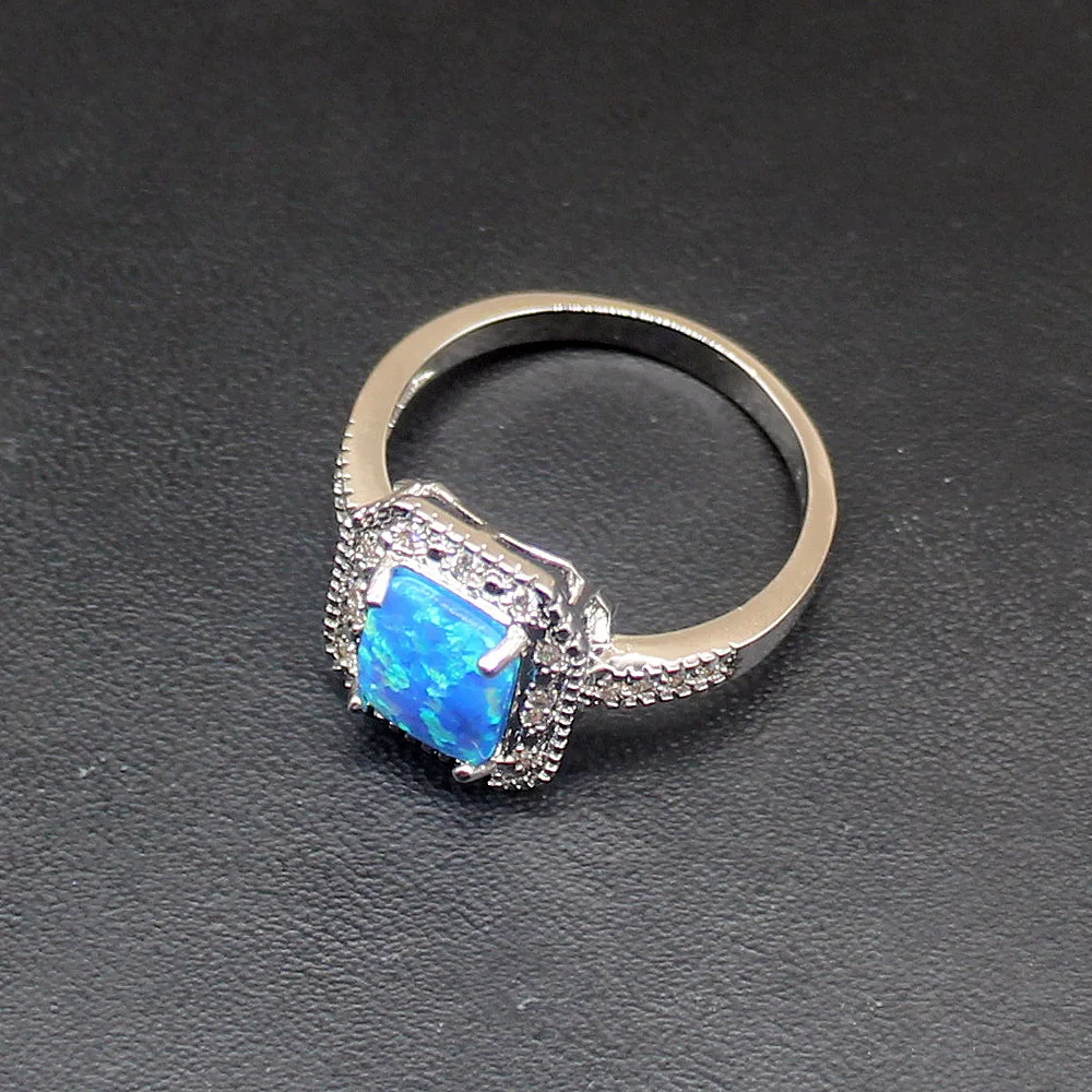Gemstonefactory Jewelry Big Promotion Single Unique 925 Silver Gorgeous Blue Opal Women Gifts Band Rings 8# 20214484