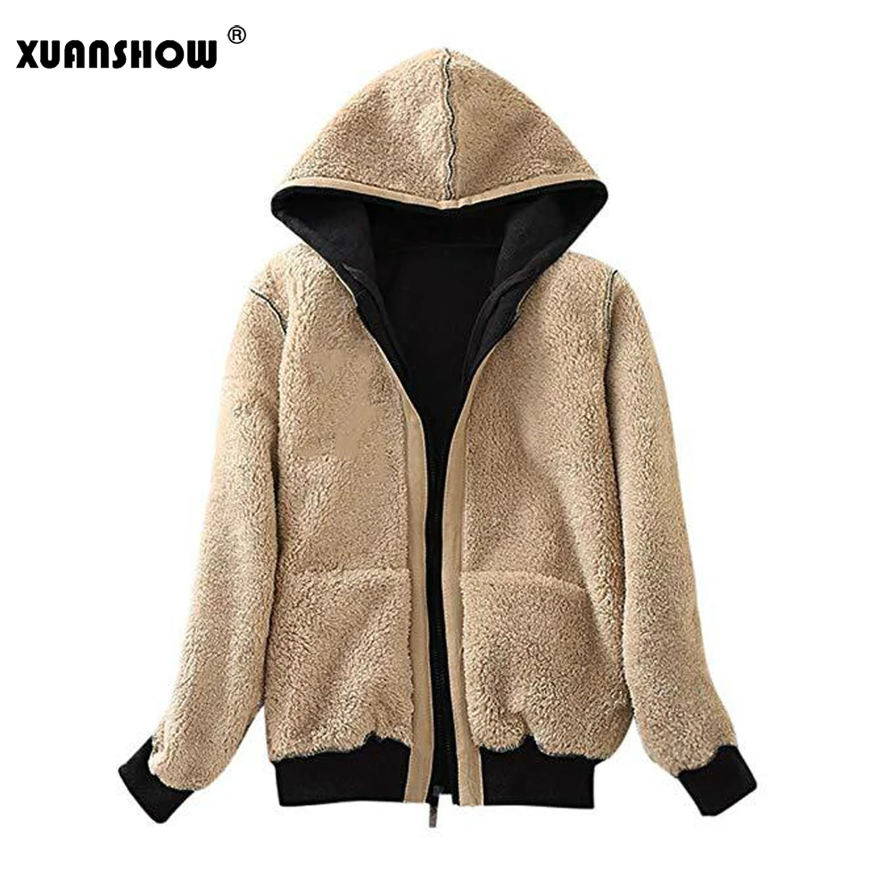 XUANSHOW Куртки для женщин 2019 Зимнее Осенние Флокирование плюша Застежка -молния с