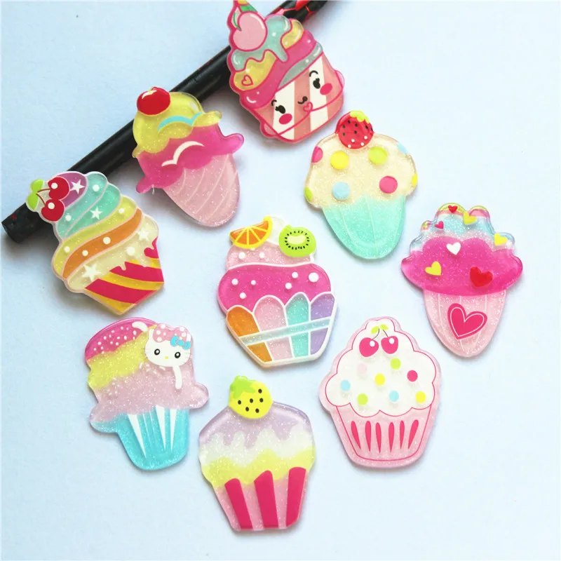 

10pcs Cute Acrylic Mixed Fruity Ice Cream Flatback Cabochon DIY Hair Clip/Craft Decoration Accessories