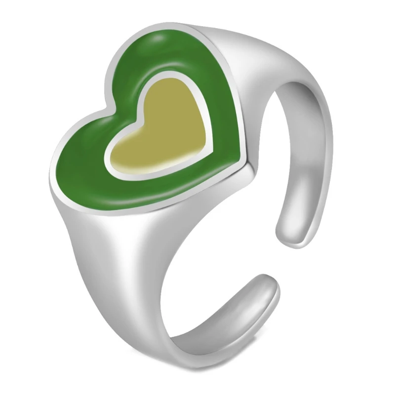 

B36D Vintage Y2K Double Heart Opening Enamel Ring for Women Fashion Korean Metal Heart Joint Ring Jewelry Birthday Gift