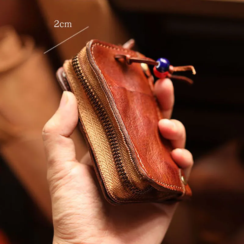 Кожаная сумка для ключей AETOO Винтажный чехол из воловьей кожи