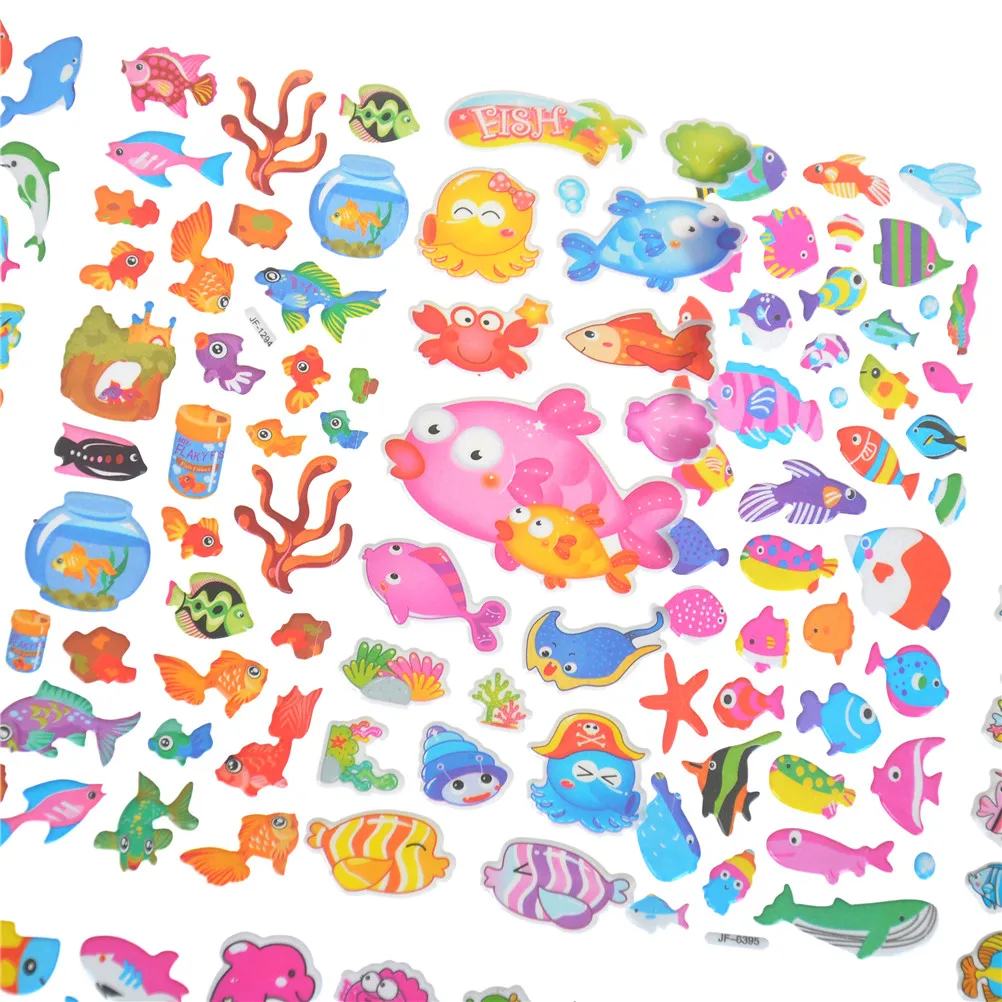 

5 Sheets/set Scrapbooking Bubble Puffy Stickers Sea Fishes Stickers Kawaii Reward Kids Toys Marine Life Fish Animals