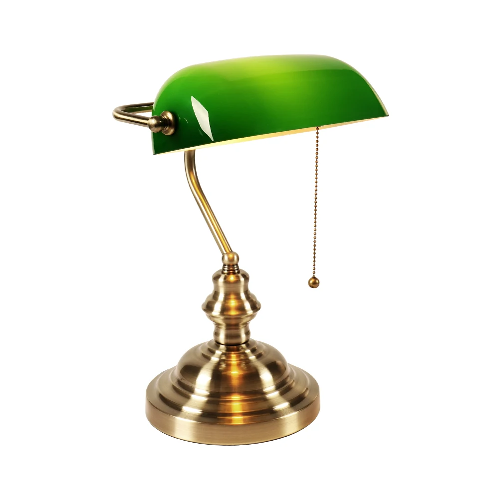 Classical Vintage Simple Banker Table Lamp E27 with Switch Green Glass Lampshade Desk Lights for Bedroom Study Home Reading