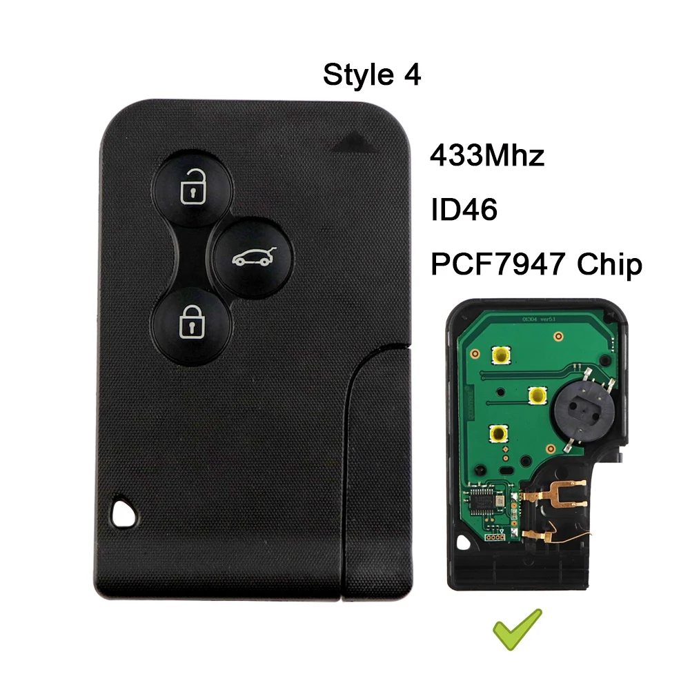 

YIQIXIN 3 кнопки смарт-ключ-карта 433 МГц ID46 PCF7926 PCF7947 чип для Renault Megane 2 3 Scenic Grand 2003-2008 пульт дистанционного управления автомобильный ключ