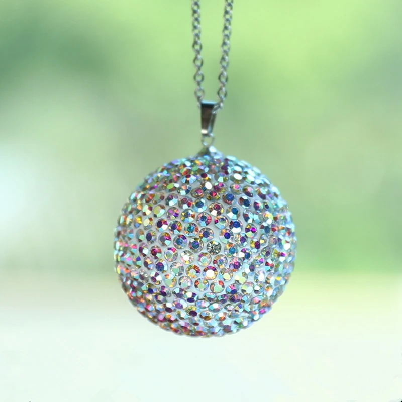 

Auto Rearview Mirror Hanging Rhinestone Ball Full Drilling Metal Chain Car Pendants Ornaments Car Styling Accessories