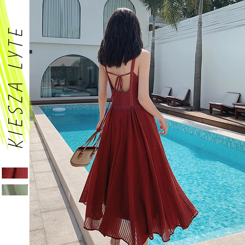 Женское праздничное летнее платье однотонное вечернее без рукавов пляжное миди