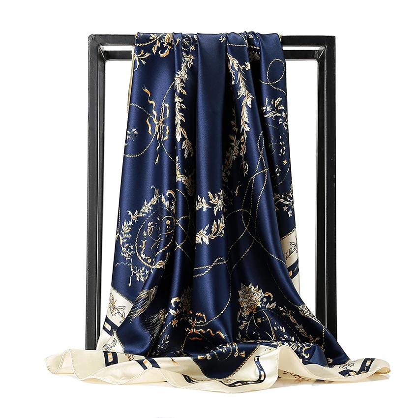 

Fashion Silk Scarf Fashion Foulard Satin Shawl Scarfs Big Size 90*90cm Square silk Hair / Head Scarves Women bandana
