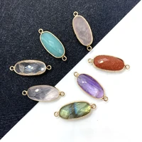 egg shaped faceted natural stone connector amethyst double hole pendant for diy jewelry making necklace and bracelet accessories