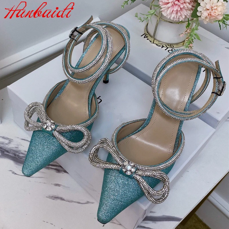 

Crystal Shoes for Wedding Women Bride Stiletto High Heels Sexy Ladies Colorful Crystal Pumps Butterfly Knot Diamond Party Shoes