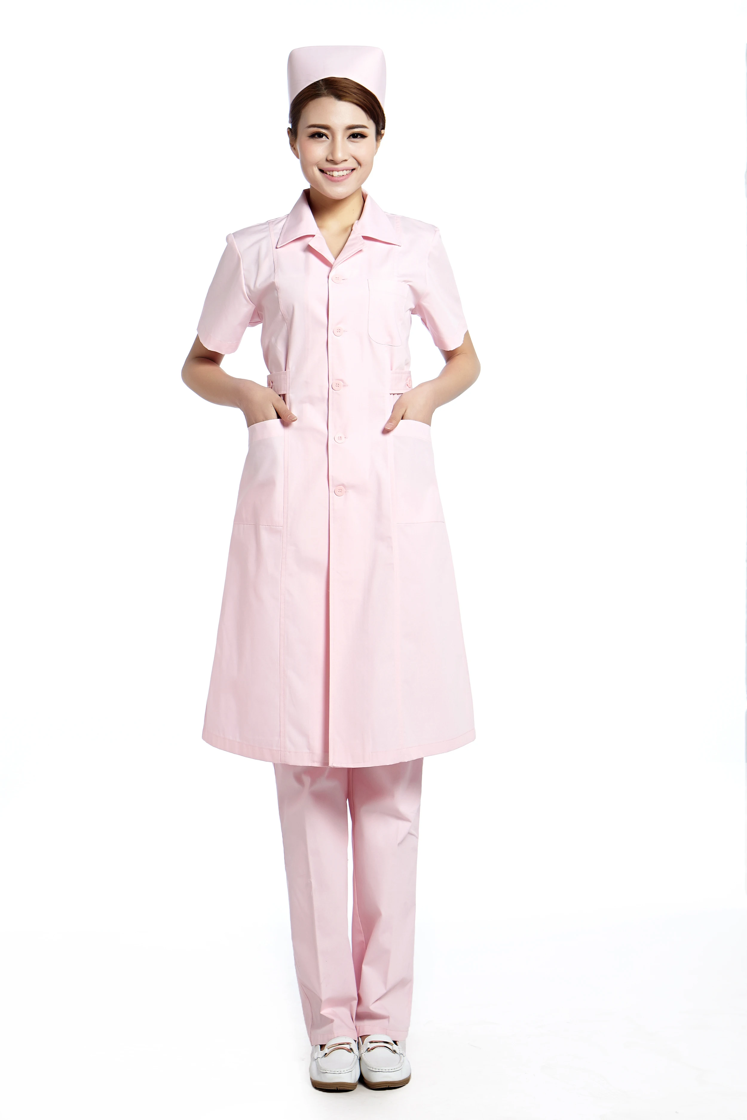 Розовый короткий рукав медсестры платье аптека Униформа красота центр