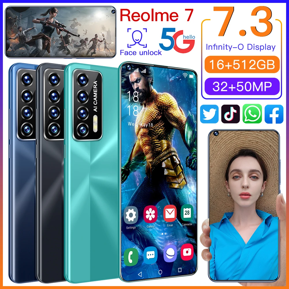 

Смартфон Reolme7, 2021 дюйма, 7,3 мАч, 12 + 6800 ГБ, Android