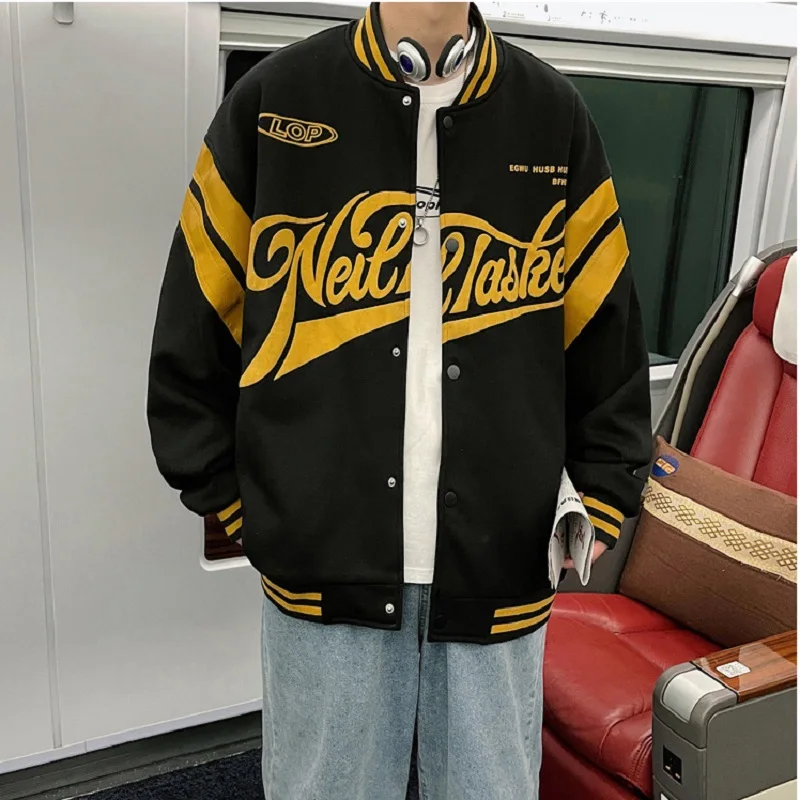 

Retro Embroidery Baseball Uniform Jacket Male Spring and Autumn Trend High Street Jacket Korean Clothes Japanese Streetwear Men