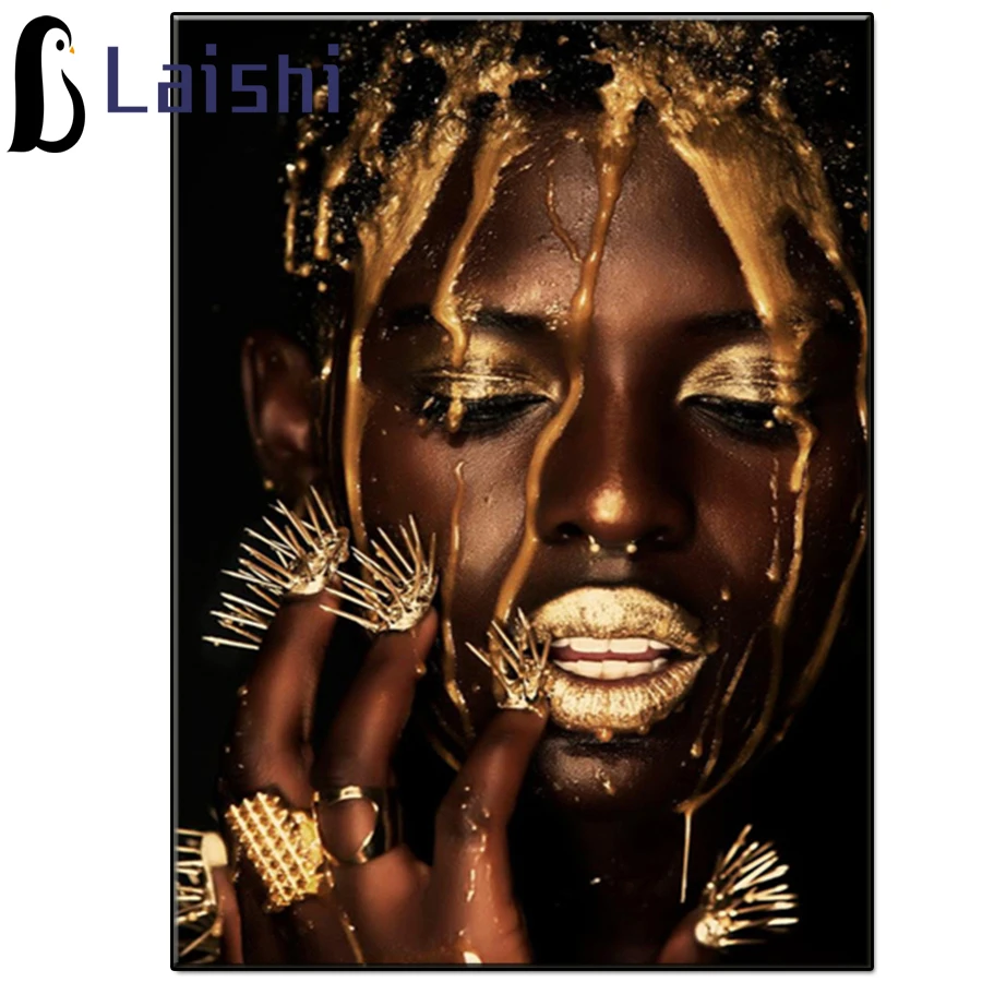 

5D DIY African girl Diamond painting full round square diamond mosaic cross stitch Rhinestone mosaic Golden queen home decor