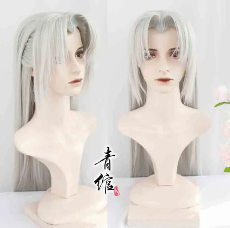 

Hanfu Silvery White Wigs Men Women Ancient Chinese Hanfu Wig Headgear Cosplay Accessories Hanfu Long Straight Wigs For Men Women