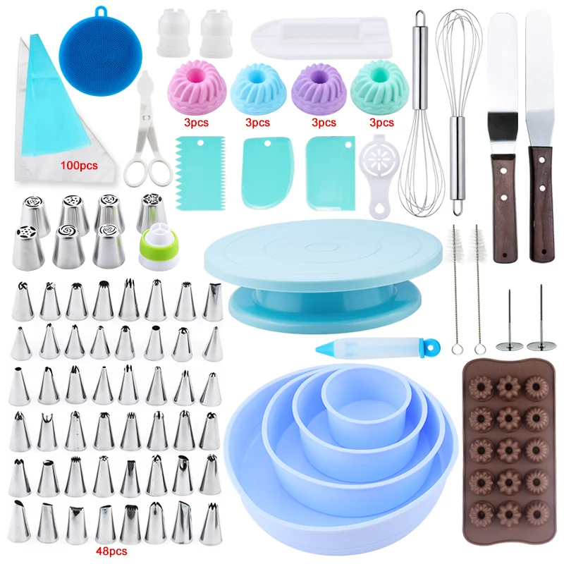 193 Pcs/set Cake Decration Set Round Cake Silicone Mold Cake Turntable Rotating Cake Decorating Tools Pastry Nozzles