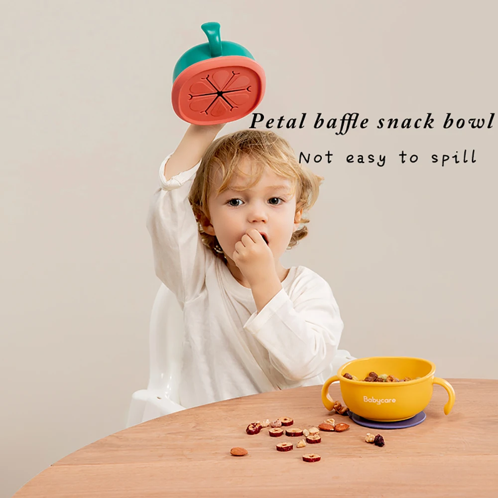 

3in1 Baby Feeding/Snack/Soup Bowl with Straw Infant Learning Dishes Suction Bowl Handle Tableware Petal Snack Bowl