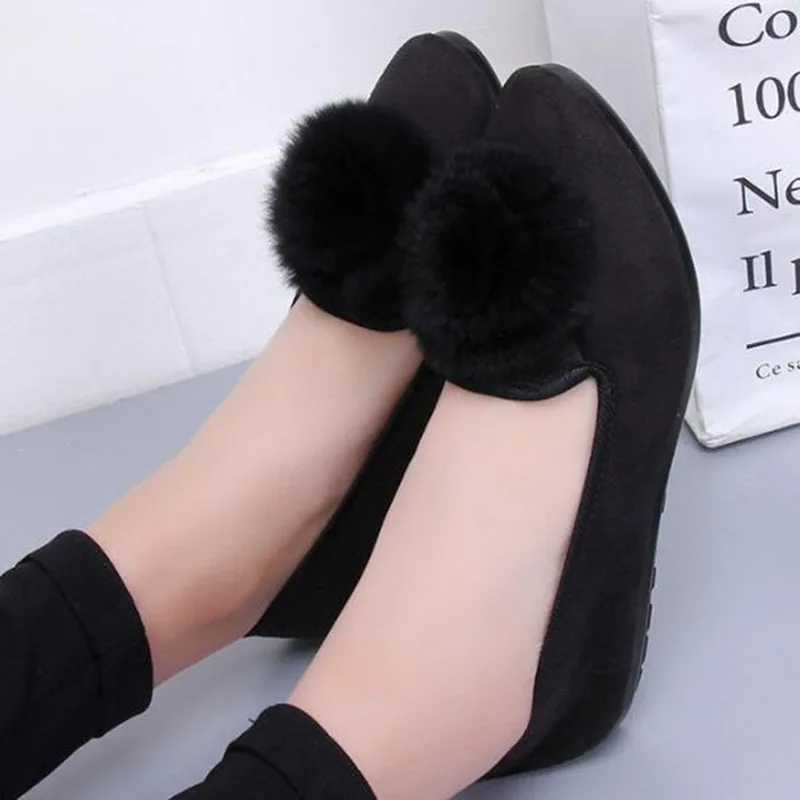 Женские туфли на плоской подошве с острым носком из флока|Обувь без каблука| |