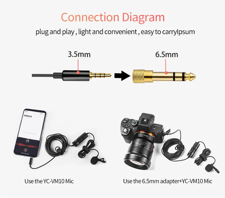 YC VM10 петличный микрофон для телефона на Android Vlog iPhone DSLR камеры аудио видео с