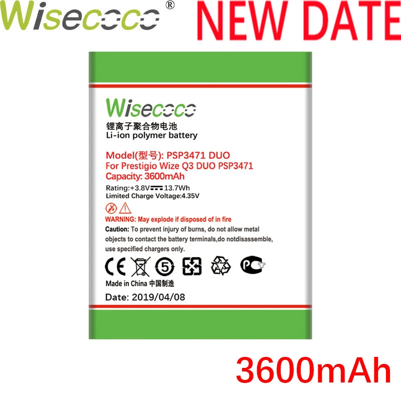 Wisecoco psp 3471 DUO 3600 мАч аккумулятор для Prestigio Wize Q3 psp 3471 DUO Замена батареи телефона+ номер отслеживания