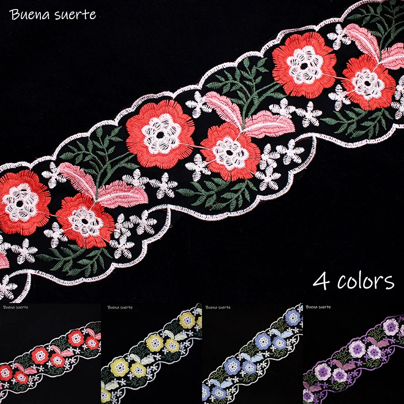 1 ярд красочный цветок красный кружевной край отделка Лента ткань вышитая