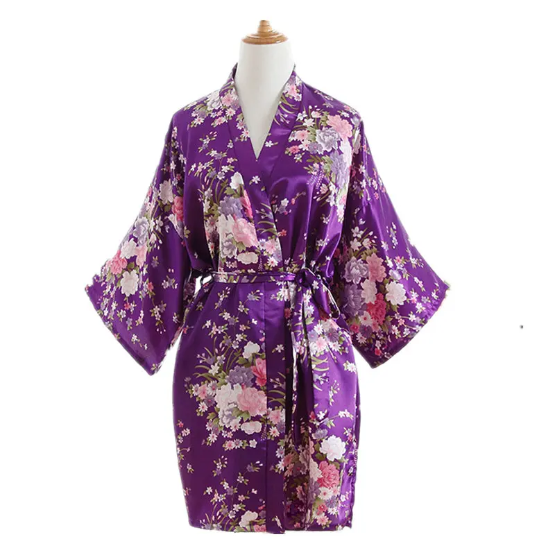 

Shanghai Story Robes for Women Lightweight Long Sleeve Bathrobe Knee-Length Spa Robe Floral Yukata with Belt