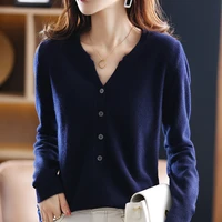 autumn winter new pure wool sweater womens pullover half open small v neck pure color casual cashmere knitted bottoming shirt