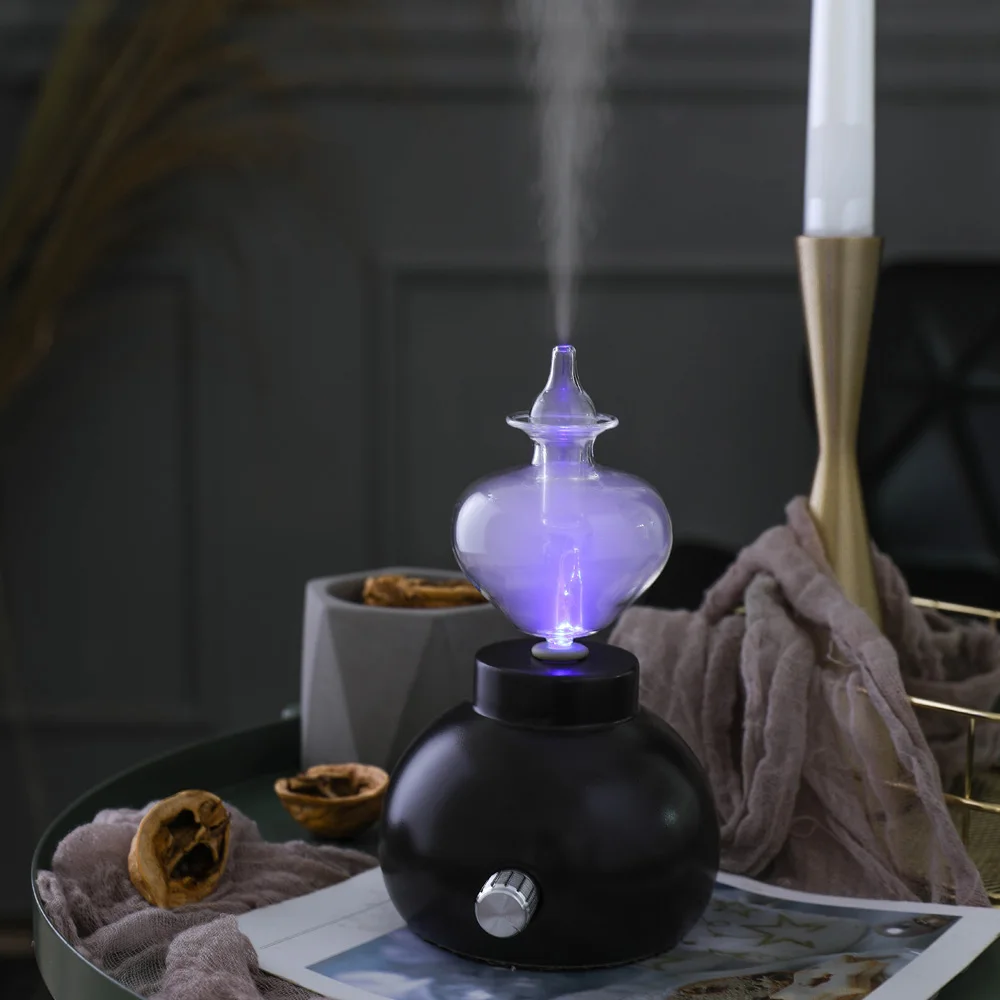 

Ceramic Glass Household Aromatherapy Pure Essential Oils Diffuser Air Fog Nebulizer Humidifier with Colorful Light for Badroom