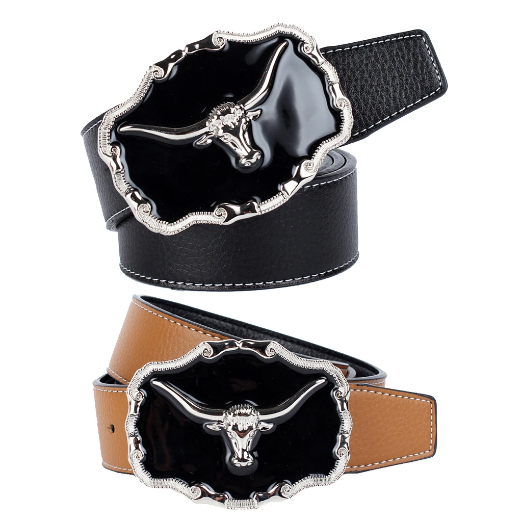 Ковбойский ремень в стиле вестерн овальной формы металлическая головка буйвола