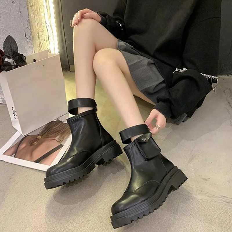 

Women's Shoes Motocycle Boots Autumn Ankle Boots Winter Leather Female Footwear Zipper Cool Street Woman Shoes New Nice