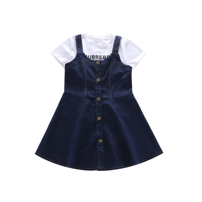 Джинсовое платье для девочек комплект из 2 предметов футболка и джинсы 3 4 5 6 8 10 12