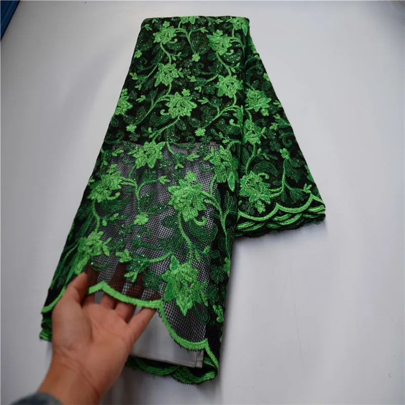 

Latest African Sequins Lace Fabric 2021 High Quality Lace Nigerian French Tulle Sequins Lace Fabric For Party Dress FLP-1154