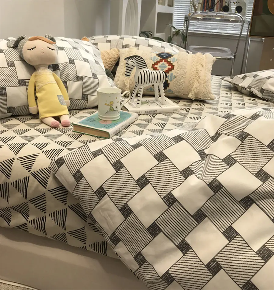 

Fahion cool geometric plaid bedding set boy,modern cotton twin full queen king home textile flat sheet pillowcase duvet cover