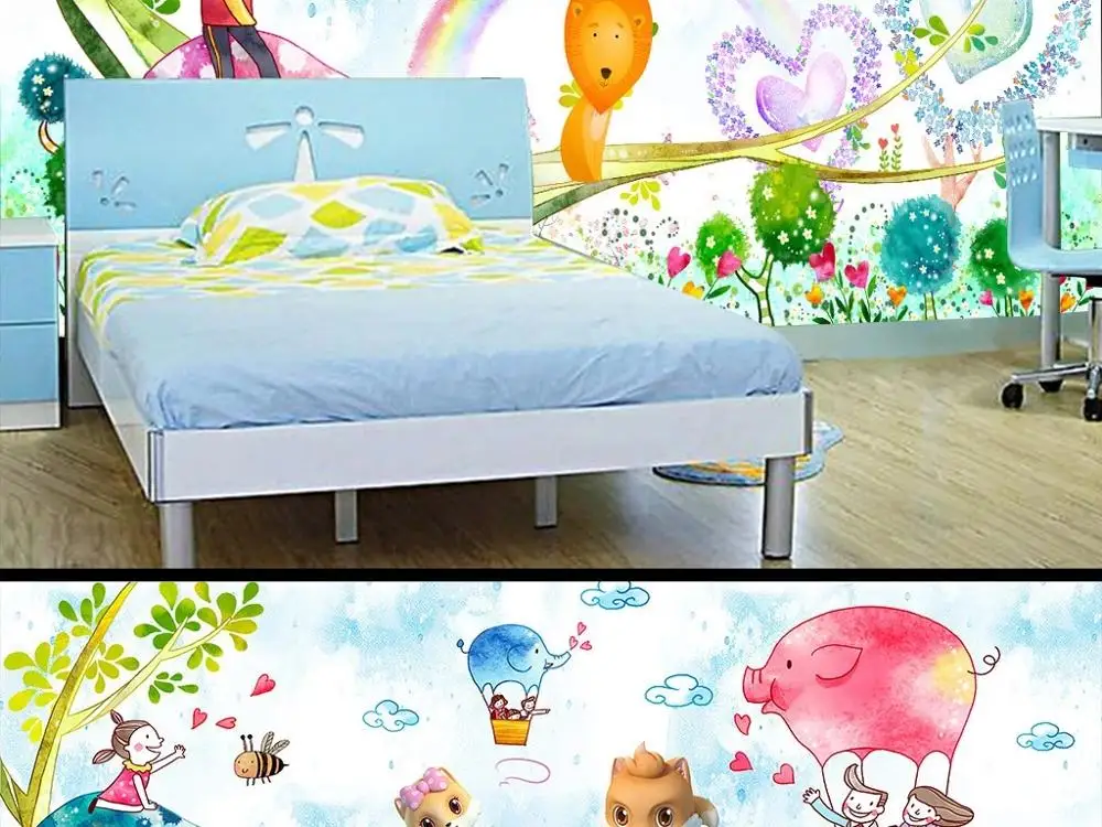 

New Custom 3D Large Mural Wallpaper Nordic creative watercolor gorgeous cartoon children's room TV Background living Bedroom