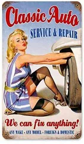 

Maizeco Vintage Classic Auto - Pin-Up Girl Metal Tin Signs 8 x 12 Inch Wall Decor Sign for Man Cave Tavern Pub Room Restaurants