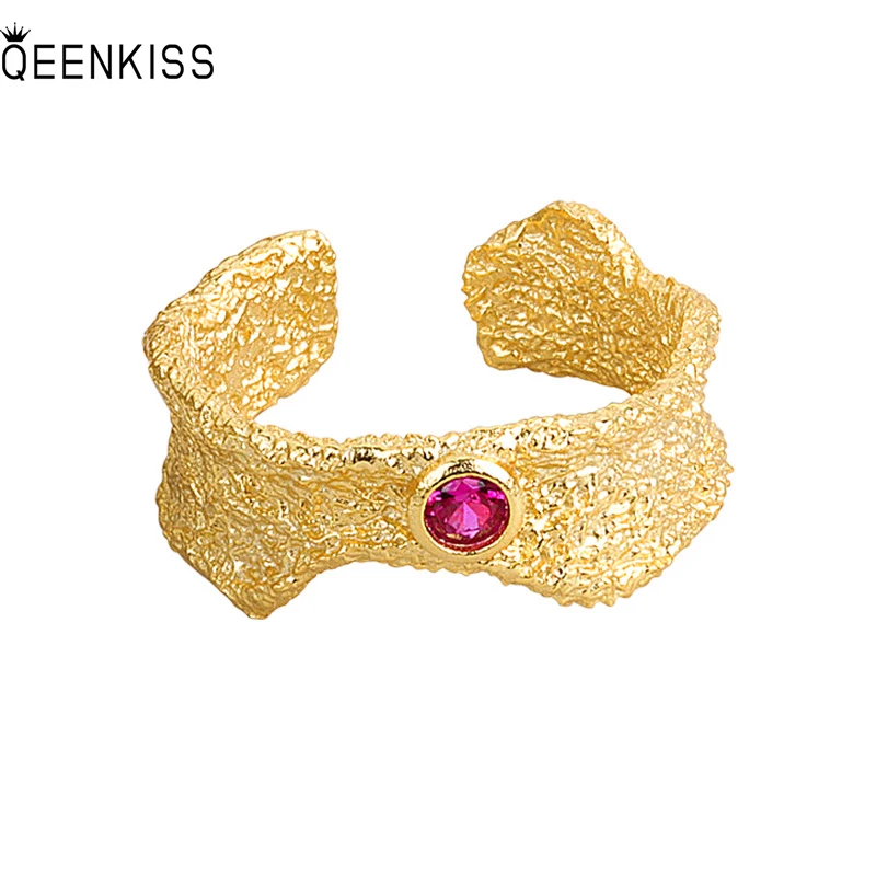 

QEENKISS RG636 Fine Wewelry Wholesale Fashion Ladies Men's Birthday Wedding Gift Round AAA zircon 18KT Gold White Gold open Ring