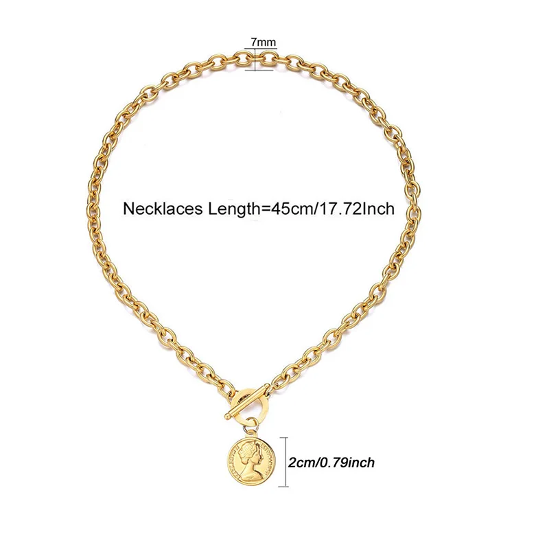 

Punk Coin Chain Necklace for Women 1Pcs Gold Color Queen Statue Choker Gothic Pendant Necklaces Jewelry Party Clavicle Chain