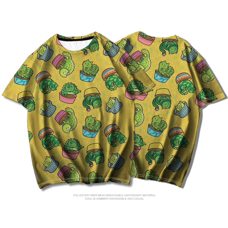 

3D Digital Printing Summer Cat Pattern Fashion Short Sleeve T-shirt O-Neck Loose Casual T-Shirt Men Tops Street Beach T-Shirt