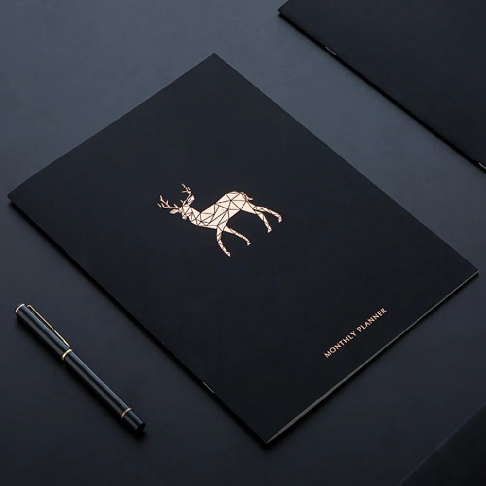 Black Cover Calendar Notebook Weekly Monthly Schedule Planner Stationery Journal A4 Agenda Organizer Office School Supplies