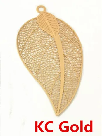 KC Gold 10 шт. 66*35 мм Модные металлические медные серебряные золотые филигранные полые подвеска в форме листа для изготовления ювелирных изделий - Цвет: KC Gold