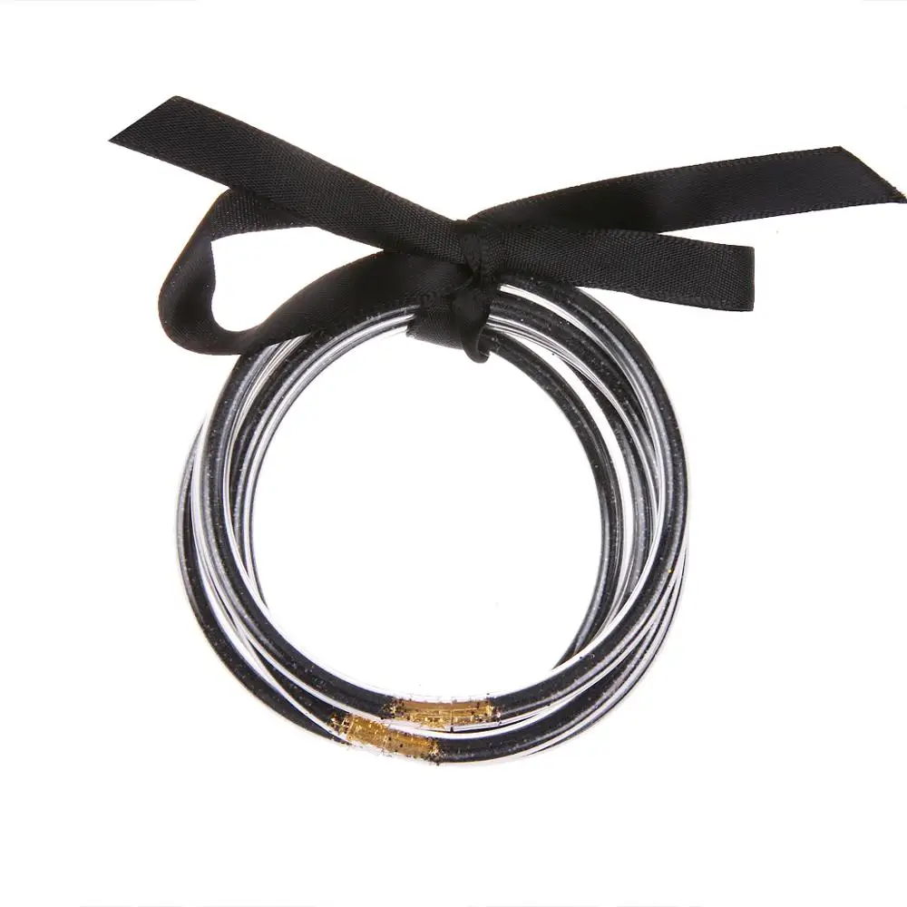 

Wholesale Silver Gold Glitter Jelly Bangle Bracelet Set, Plastic with Gold Powder Lining Fashion Jewelry Lightweight Bracelets