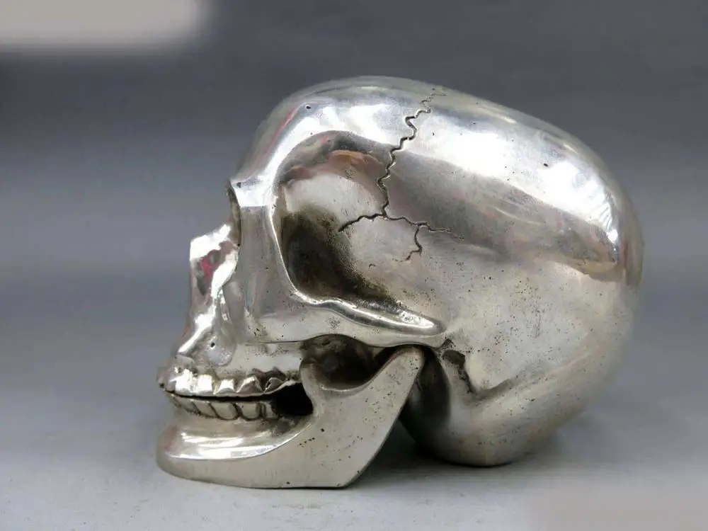DS China Silver fine Carved skull Head human skeleton Statue sculpture | Дом и сад