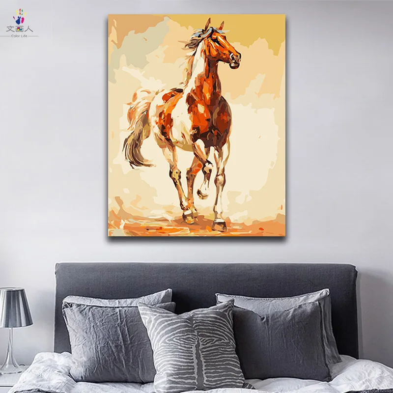 Картины с бегущей лошадью цветные краски по номерам на холсте ручная работа