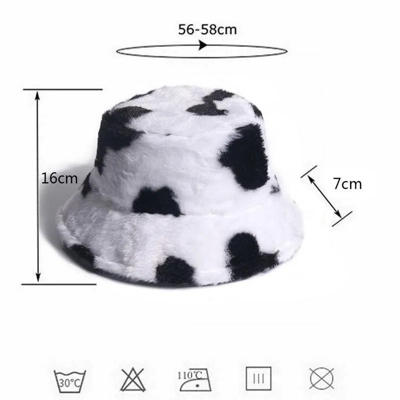 

Milk Pattern Plush Fisherman Hat Winter Hat For Women Girl Fashion Bucket Thickened Soft Warm Cap 2020 Hot Sale