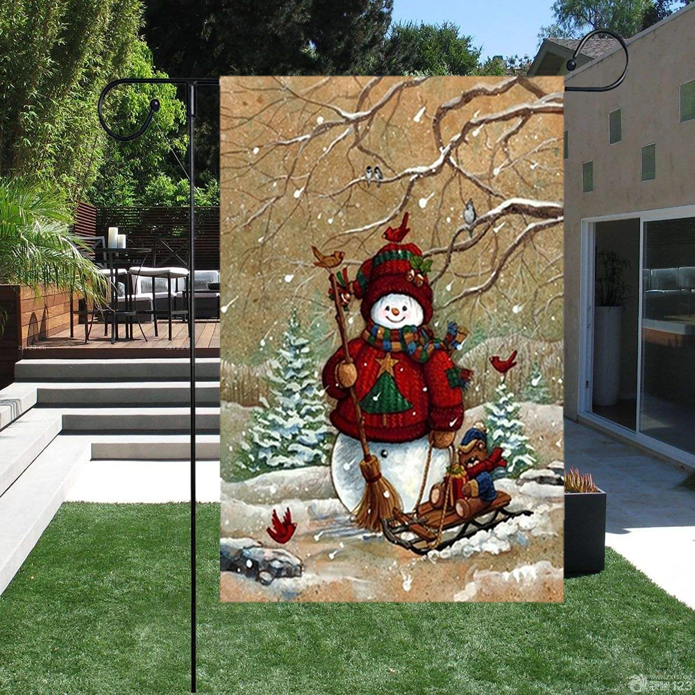 Снеговик сад флаги деревенский Рождество мешковины двухсторонние наружные