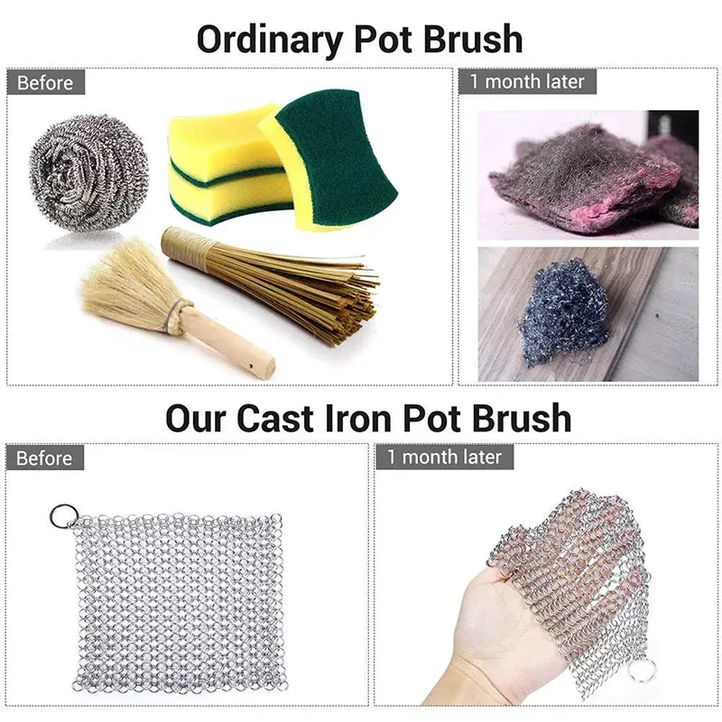 

Kitchen Cleaning Ring Cloth Stainless Steel Chain Scrubber Pan Scraper Cookware Accessories Reusable Washing Net Cleaning Tool