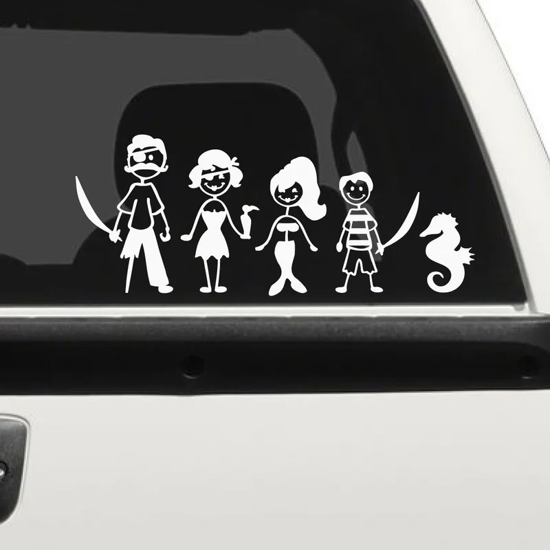 

SLIVERYSEA 10CM * 25CM Pirate Family Car Stickers Rear Windshield PVC Vinyl Car Sticker and Decals Car Styling