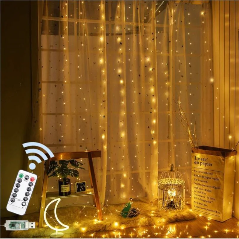 

3M LED Curtain Garland on The Window USB String Lights Fairy Festoon Remote Control New Year Christmas Decorations for Home
