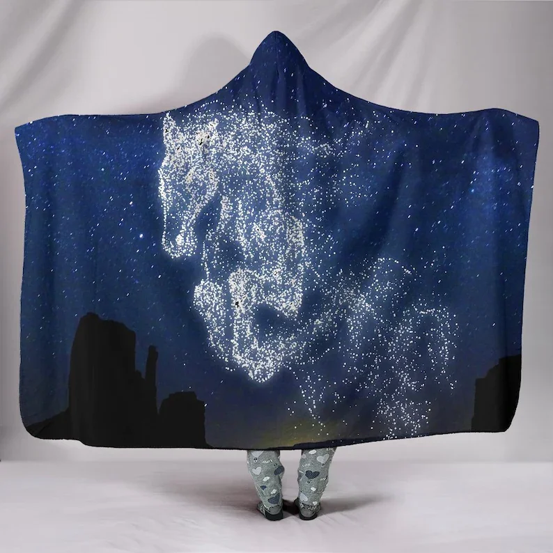 

Hooded Blanket, Stary Night Horse, Galaxy Constellation, Cosmos Hippie, Constellation, Stallion Mustang, Dark Sky,