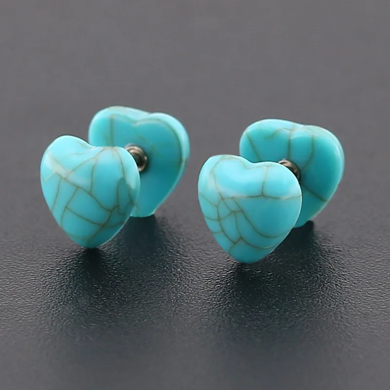 

New White Green kallaite Natural Stone Earrings Stainless Steel Geometry Marble Love Heart Brincos Pendientes Jewelry for Women